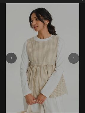 Faye Ribboned Vest, Beige Gingham